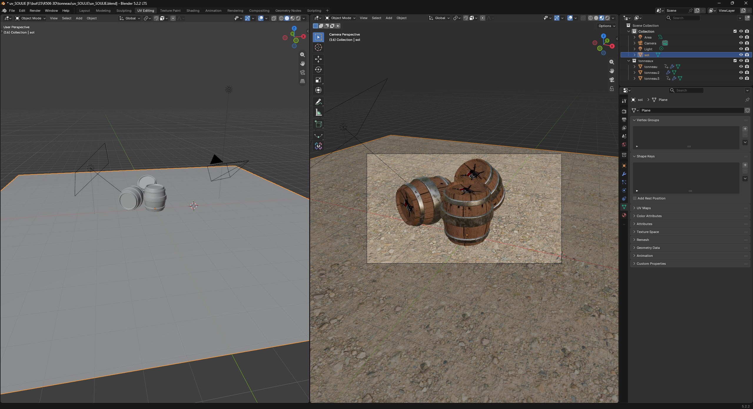 Vue blender des tonneaux